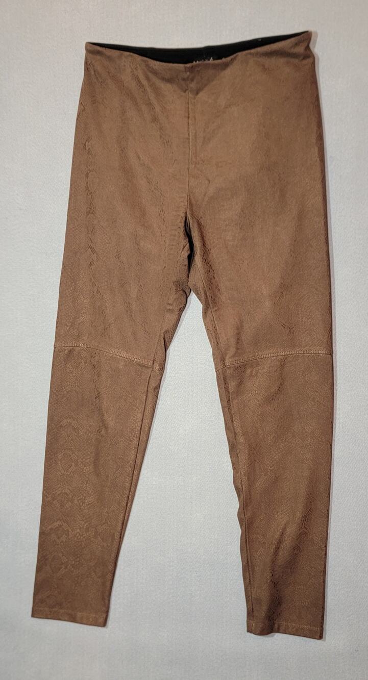 Lyssé Brown Tan Snakeskin Faux Suede Leggings Size Medium High Waist Slimming